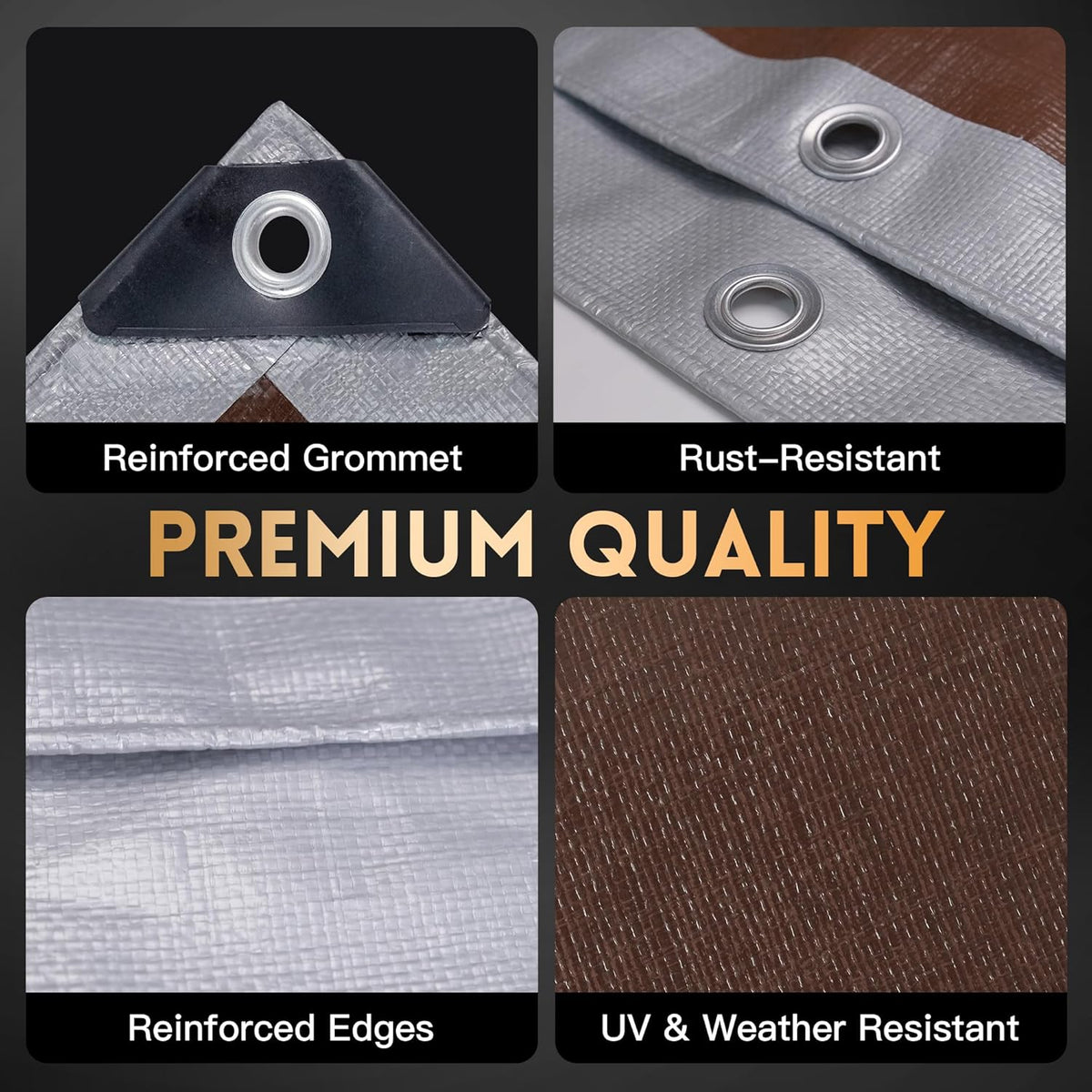 Tarp 12x12 ft Heavy Duty 10mil Silver/Brown 100% Waterproof High Durability Multipurpose Outdoor Tarpaulin,Uv Resistant,for Courtyards,Camping, Canopy, Trailer, Boats, Camping, Etc -by MVPNET
