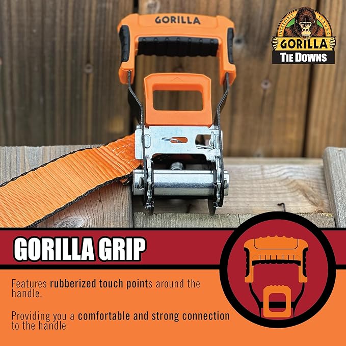 Gorilla 93001 2 Pack 1" x 16' Ratchet Strap with Orange Gorilla-Grip Handle