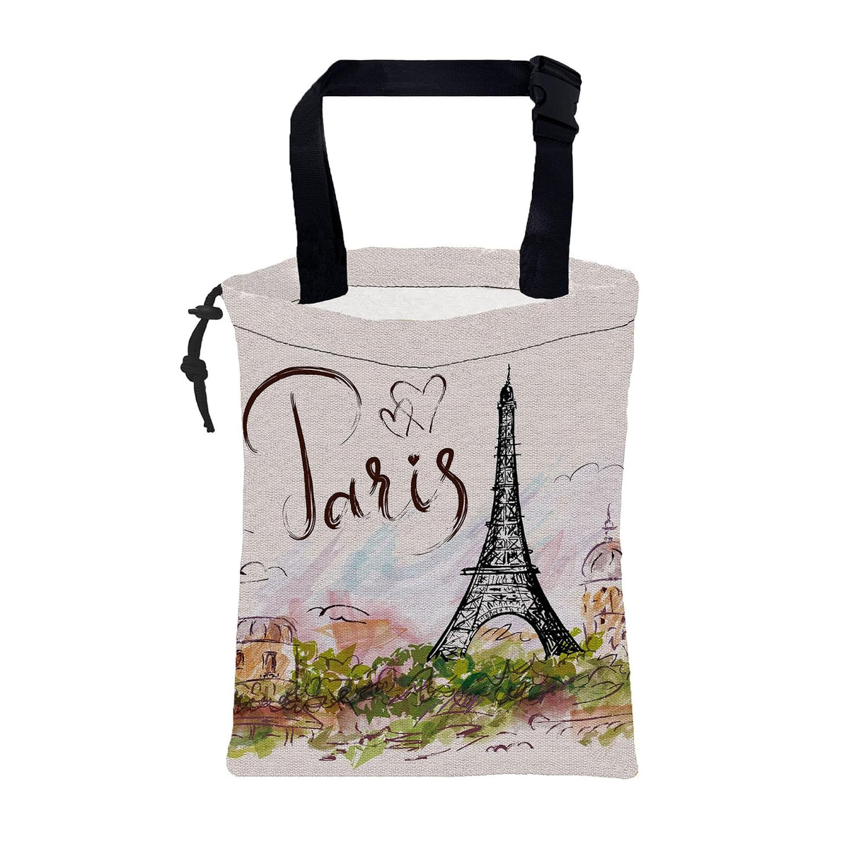 Car Garbage Bag Eiffel Tower Paris Drawstring Car Trash Bag Hanging for Back Seat with Adjustable Buckle Canvas Vehicle Trash Can Easy-to-Install