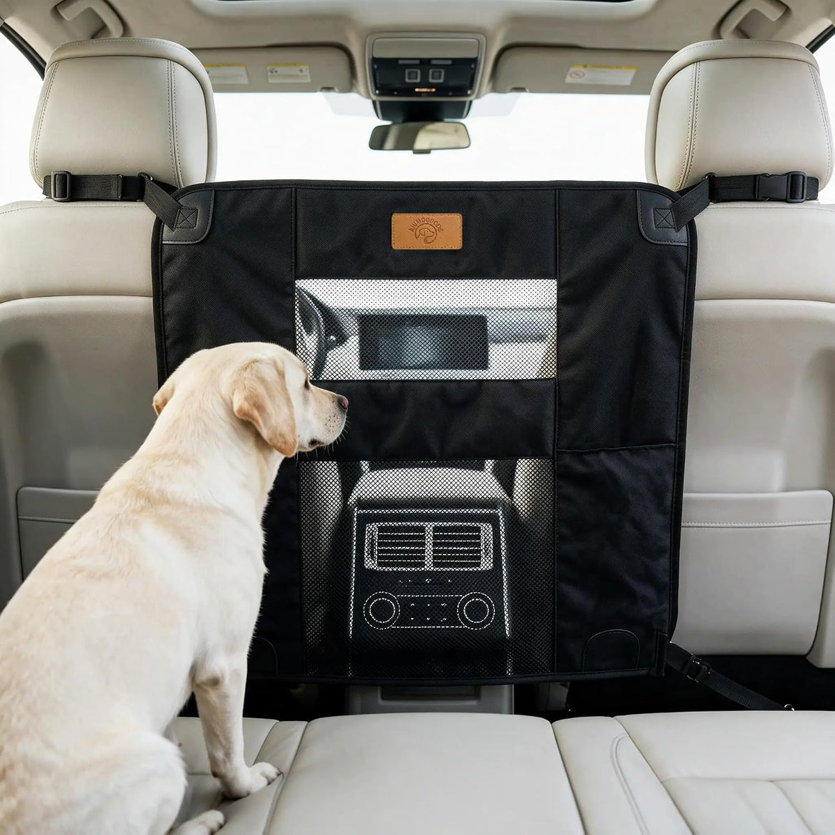 Dog Car Backseat Barrier – Padded Durable Nylon Net Pet Barrier with Mesh Windows | Vehicle Travel Dog Fence, Universal Fit for All Cars, SUVs & Trucks, Easy to Install and Adjust