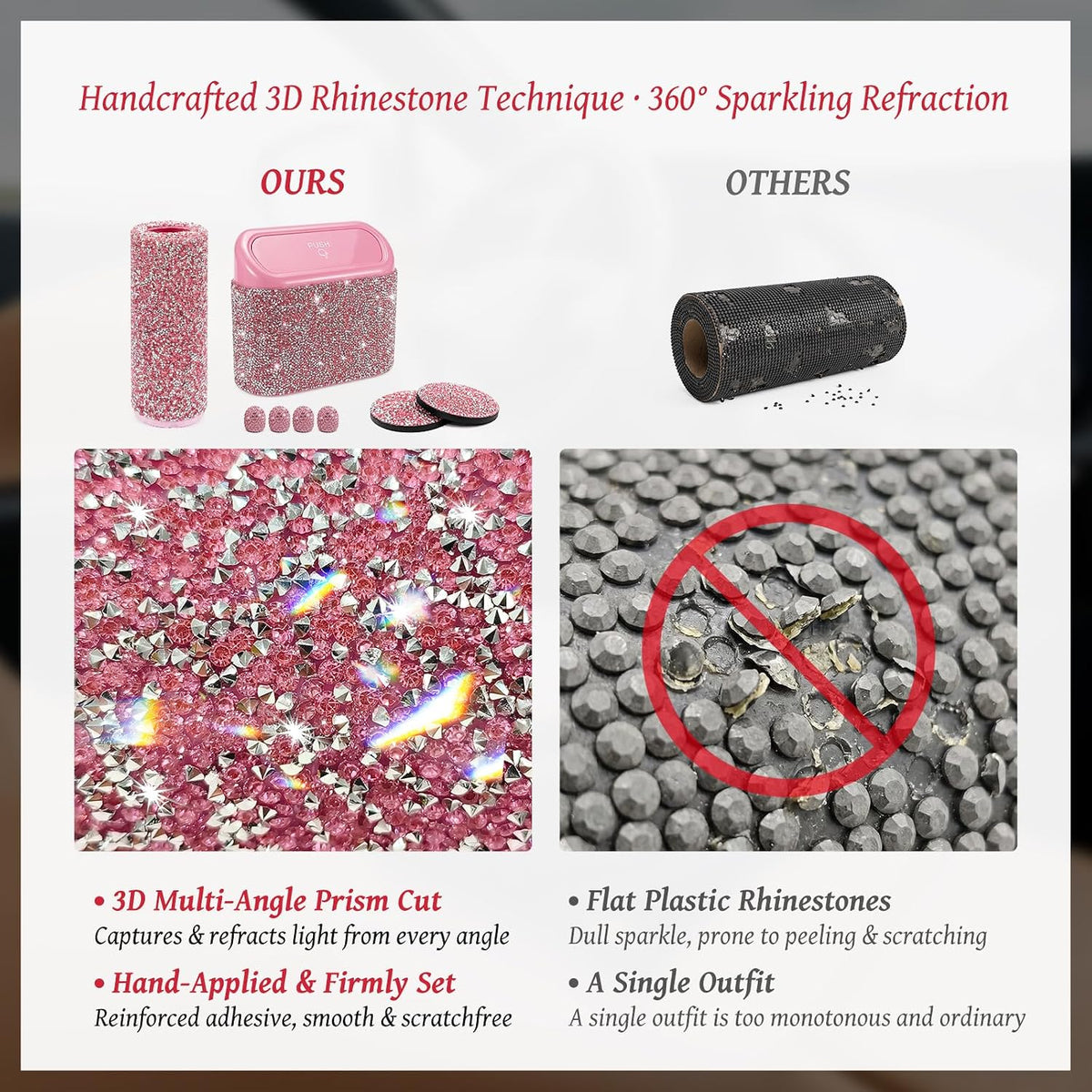 Handmade Crystal Rhinestone Bling Car Interior Accessories - (Pink & White)