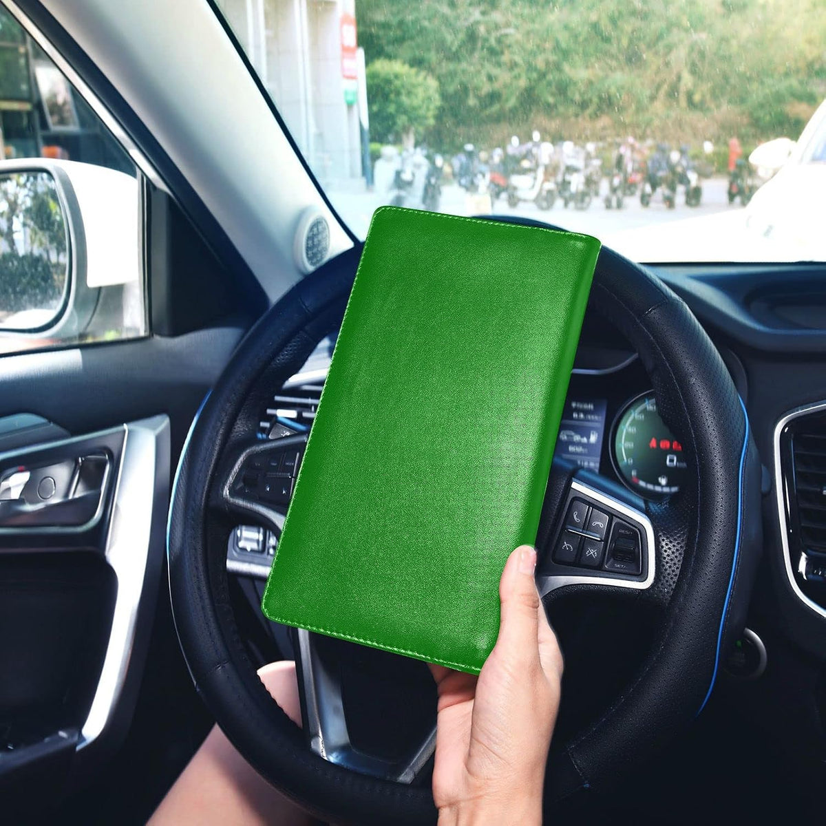 Custom Car Registration and Insurance Card Holder Personalized Leather Glove Box Organize Men Women Wallet Accessories Case for Cards, Essential Document Driver License Green
