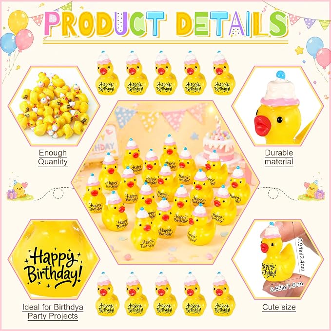 Skylety 25 Piece Happy Birthday Resin Ducks