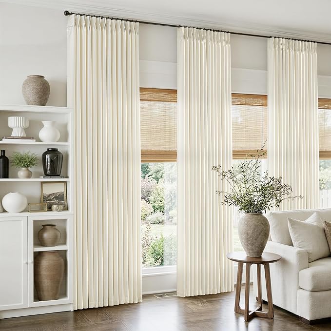 Cream Beige Pinch Pleated Linen Curtains 84 Inch 4 Panels Set