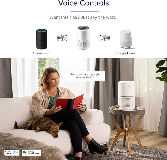 LEVOIT Air Purifiers for Home Bedroom, HEPA Sleep Mode, AHAM VERIFIDE, Smart WiFi for Home Large Room, Quiet Cleaner for Pet Hair, Allergies, Dust, Smoke, Pollon, Alexa Control, Core300S-P, White