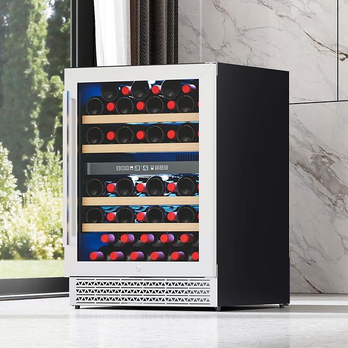 Albott 24 Inch Wine Fridge, Dual Zone 49 Bottle Wine Cooler | Includes Digital Temperature Control, Reversible Double-Layer Glass Door, Built-in or Freestanding Design, 41–68℉