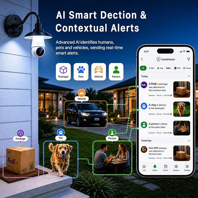 Light Bulb Security Camera, Smart AI Cam 2K HD Outdoor Lightbulb Camera