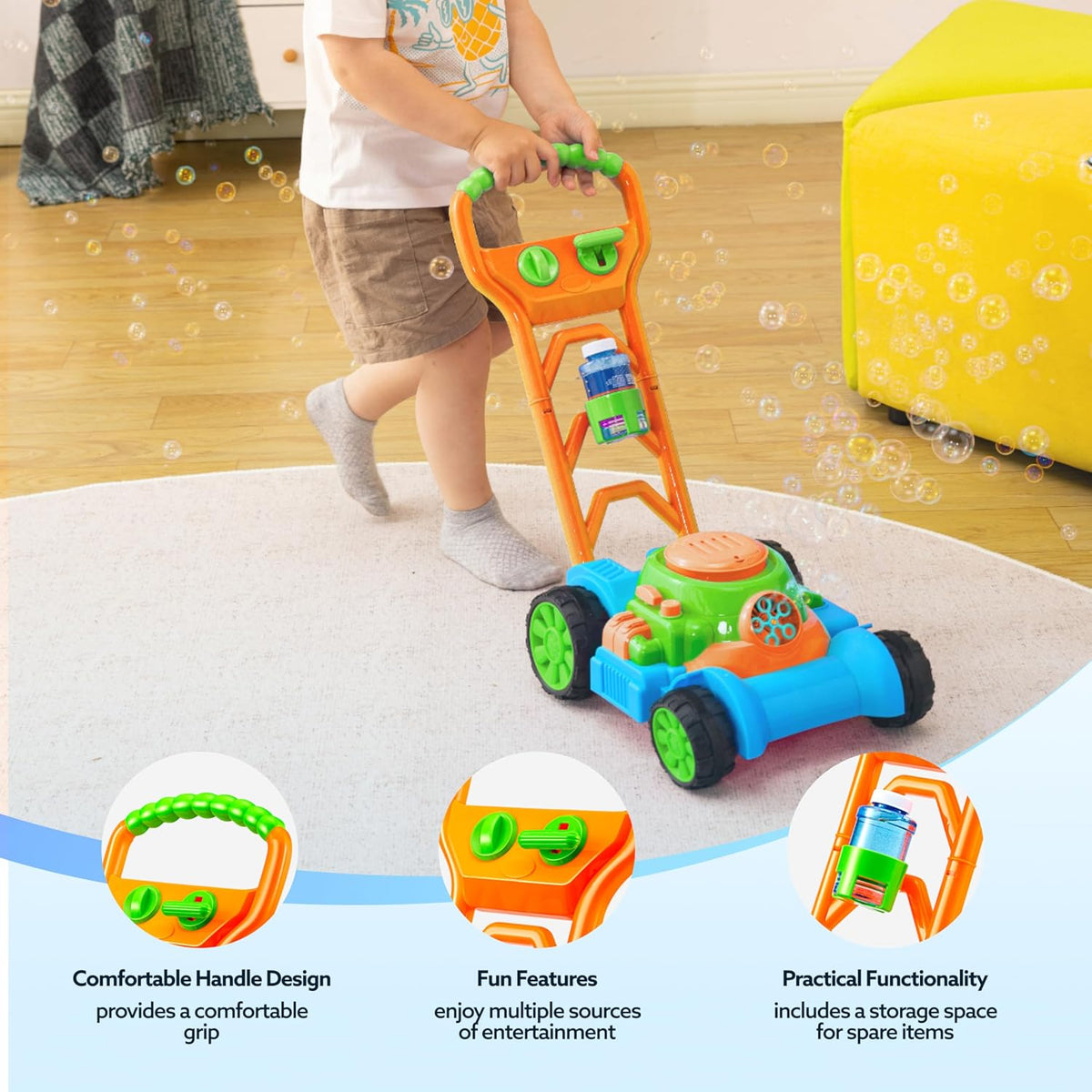 SLOOSH Bubble Lawn Mower | Spill-Proof Bubble Machine Toy for Toddlers Age 1-3 - Perfect for Indoor & Outdoor Fun