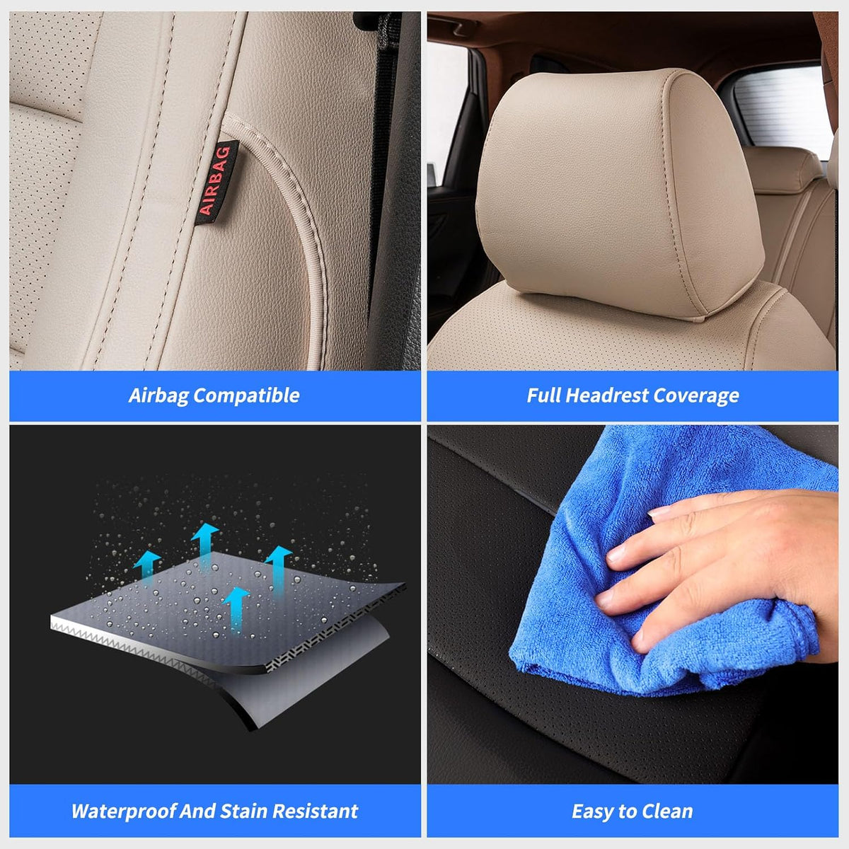 coverdream Custom Seat Covers for 2015-2016 Honda CR-V,Premium Faux Leather Car Seat Cover Set,Full Set Waterproof SUV Seat Protector,Armrest Covers Included (Beige)