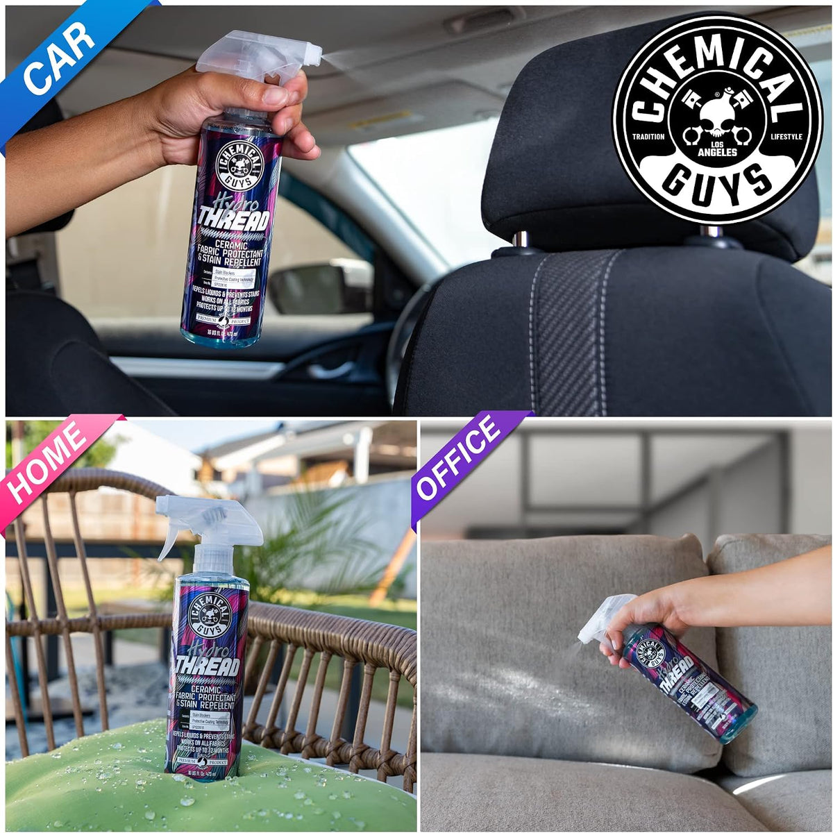 Chemical Guys SPI22616 HydroThread Ceramic Fabric Protectant & Stain Repellent (Works on Fabric, Carpet & Upholstery) 16 oz. + MIC_506_03 Premium Microfiber Towels, Gold (16" x16") 3 Pack
