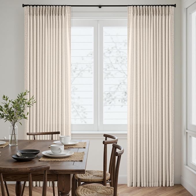 Memory Trained Pinch Pleated Curtains 108 Inches Long, Viral Linen Pinch Pleat