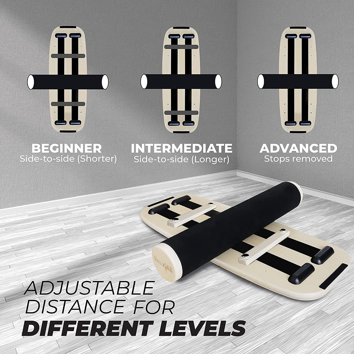 Yes4All Balance Board - Surf Trainer for Enhanced Core Strength & Balance Control | Adjustable Stoppers