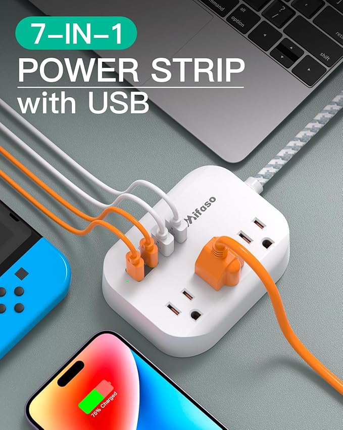 Dorm Essentials, PD20W USB Power Strip, 5Ft Flat Extension Cord with Multiple Outlets, USB Charging Station with Non Surge Protector for Cruise Ship, Travel, Cruise Ship Essentials