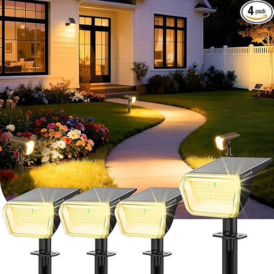 Linkind Solar Spot Lights Outdoor Waterproof IP67, 60 LED Solar Flood Lights 30% High Conversion Landscape Lighting for Garden Yard Pathway (4 Pack, Warm White)