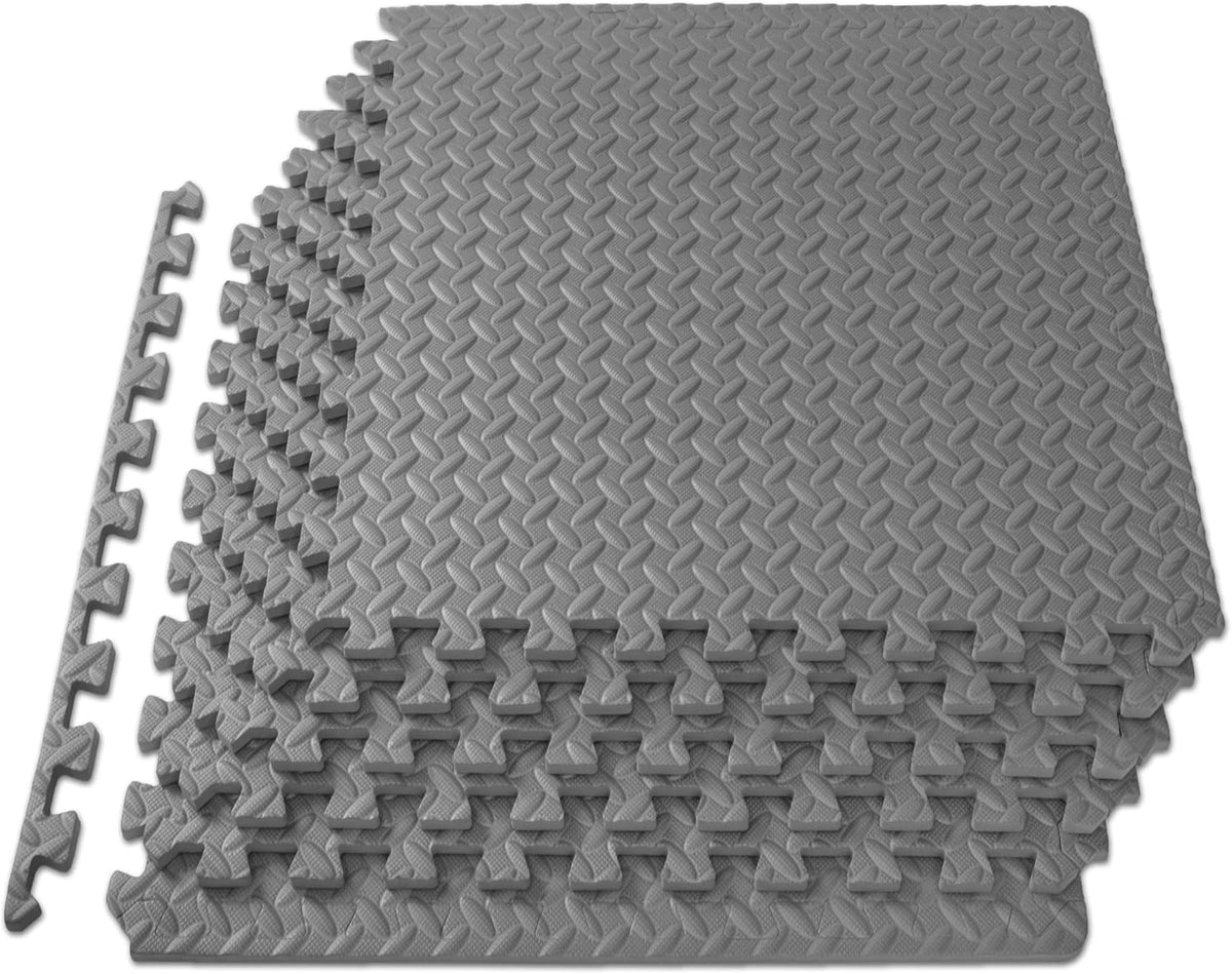 ProsourceFit Puzzle Exercise Mat - EVA Interlocking Foam Tiles for Home Gym | Grey, 24" x 24" - 6 Tiles