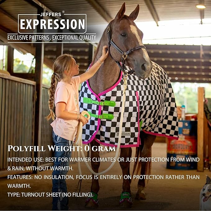 Jeffers Expression 1200 Denier Standard Neck Turnout Sheet, Skater Cowgirl, 66"- Waterproof, Breathable Horse Sheet with 0g Polyfill, No Insulation - Ideal Protection for Wind & Rain, Light Weight