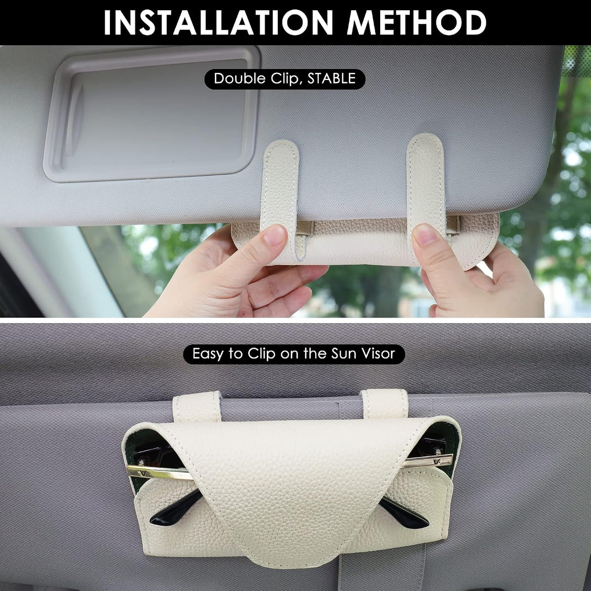 Magnetic Sunglass Holder for Car Visor, Leather Car Glasses Holder