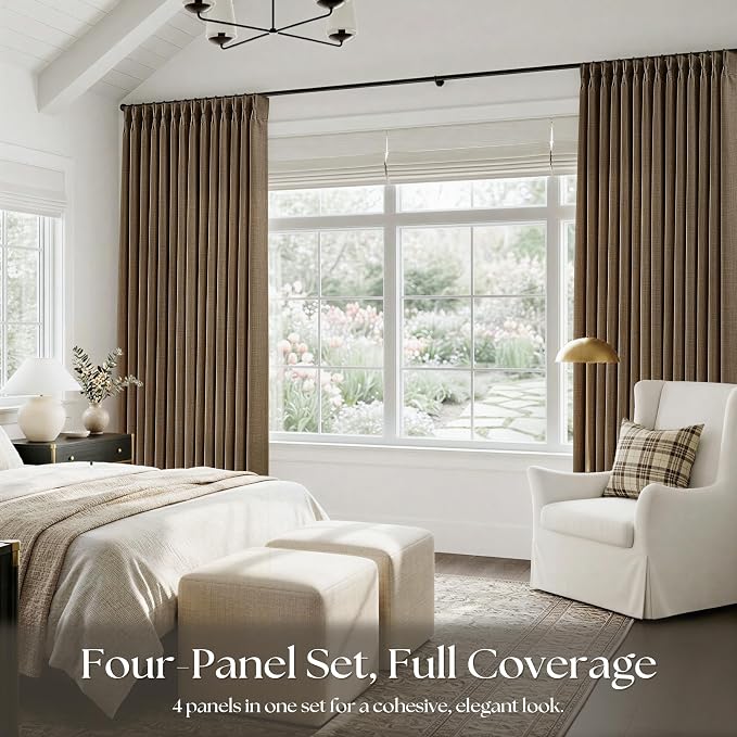 Pinch Pleated Dark Brown Curtains 90 Inches Long