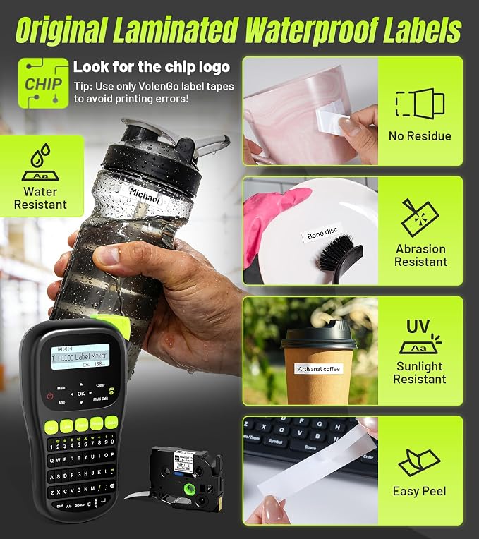 Label Maker Machine with 4 Tapes, Wire Label Maker Waterproof-Labels, Laminated