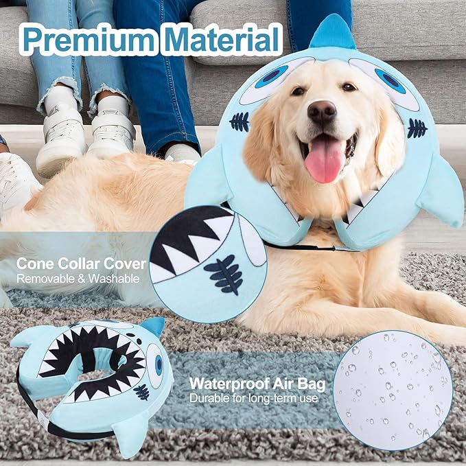 CuteBone Inflatable Dog Donut Collar with Removable Soft Fleece Covers for Small/Medium/Large Dogs and Cats After Surgery GWB12M
