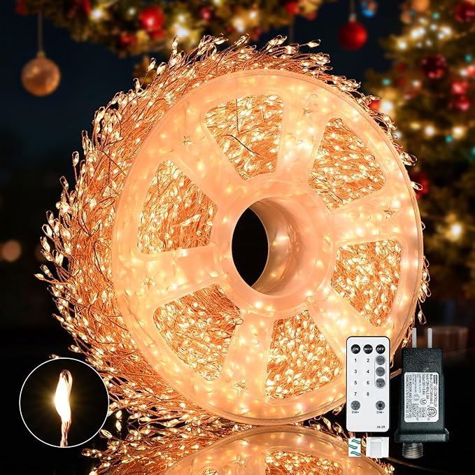 Dailyart Fairy Lights Plug in, 3000 Led Cluster Lights with Timer 195Ft Waterproof Warm Twinkle String Light with Remote for Bedroom Wreath Garland Window Wedding Christmas Tree Decoration,Gold Wire