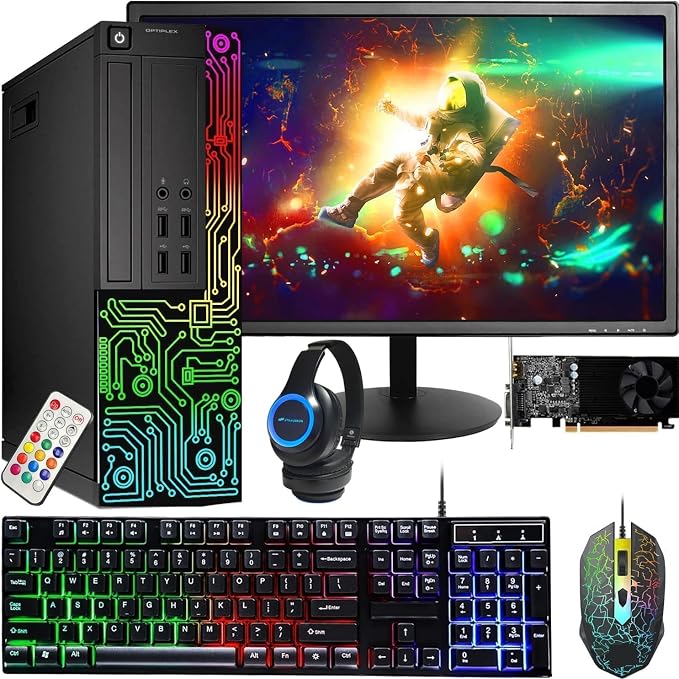 Dell OptiPlex PC,Core I5,GT 1030,24'' Monitor,16G RAM, 512G SSD(Renewed) | Gaming Computer PC,i5 up to 3.6GHz, 24 inch FHD,WiFi, ARGB, 4K Support,HDMI, DVI,Windows 11 Pro, Home or Office PC