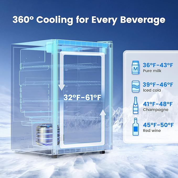Feelfunn 4.5 Cu.Ft Beverage Refrigerator Cooler - 145 Can Mini Fridge Glass Door for Soda Beer Wine, Small Refrigerator for Bedroom Office Home Bar, 4 Adjustable Shelves, Silver