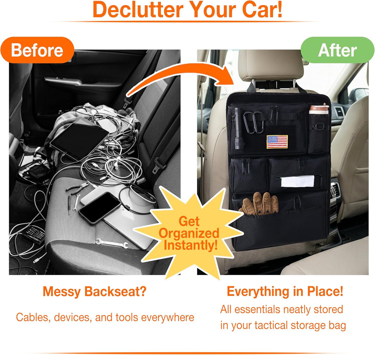 Tactical Car Seat Back Organizer, Heavy Duty MOLLE Storage Panel
