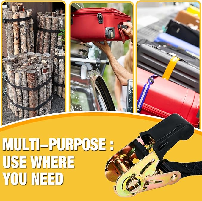 Endless Retractable Ratchet Straps 1650 lb Break Strength 1" x 14 Ft (No Hooks) Tie Down Strap Rope Travel Trailer/RV Motorcycle,Car Cargo Ropes for tieing up Stuff,Case,Water Tank to Roof Rack,Trees