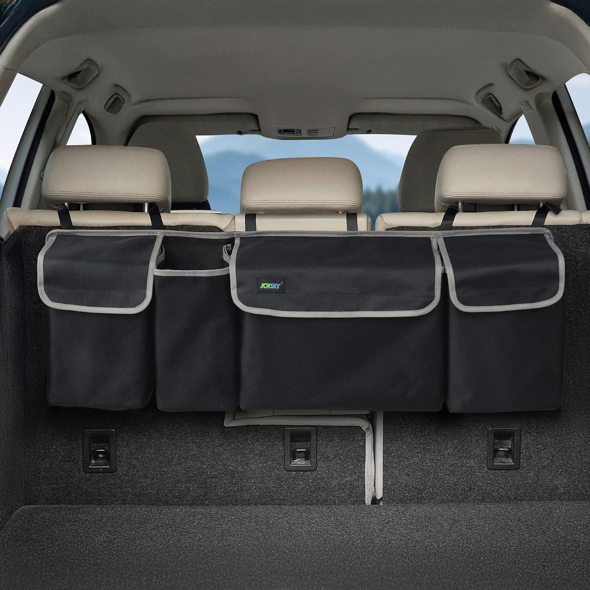 JOYSKY Trunk Organizer and Car Seat Protectors 2 Pack, Space-saving Hanging Car Organizer, Large Seat Cover Protectors, Road TripAccessories