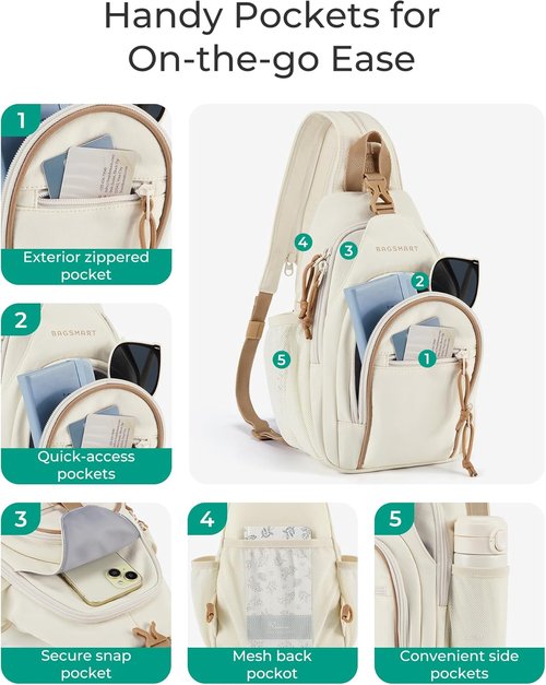 BAGSMART Small Crossbody Sling Bag - Anti-Theft Shoulder Backpack for Men & Women | Compact Daypack