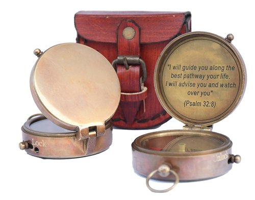 Brass Compass for Religious Gifts, Confirmation Gifts, Baptism Gifts, Best Easter, Christian Gifts for Men, Catholic Gifts, Birthday Gifts, Gifts for Teen Age, Graduation Gifts. (Psalm)