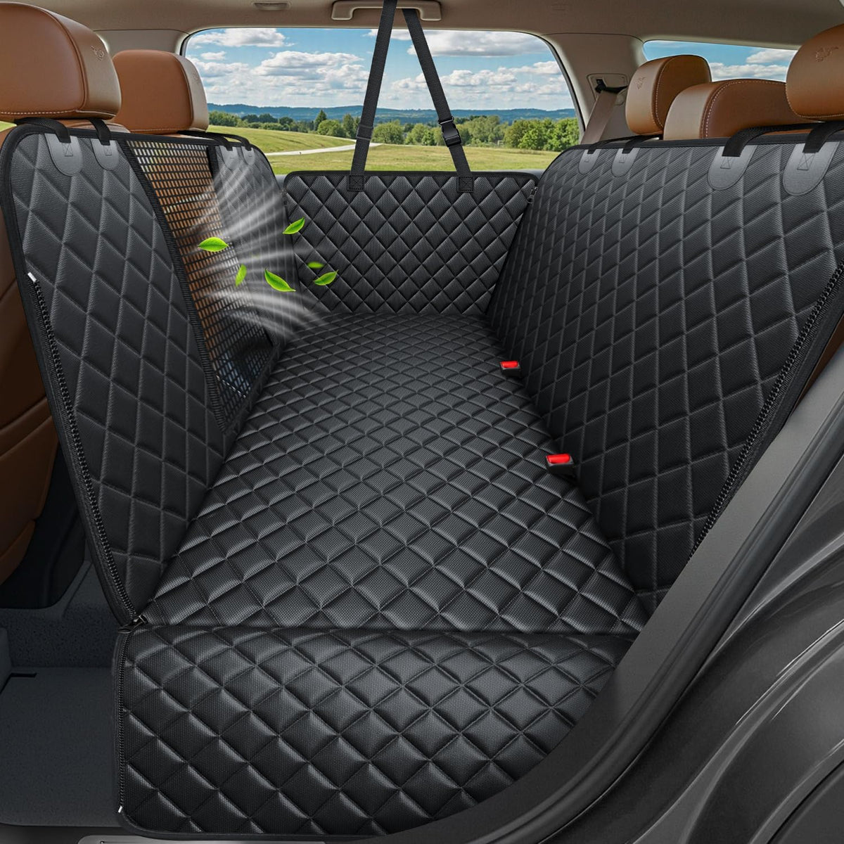 URPOWER 4 in 1 Dog Car Seat Cover for Back Seat, Waterproof Dog Hammock with Mesh Window and Side Flap Pet Car Seat Protector Dogs Backseat Cover for Cars, SUVs & Mid-Size Trucks