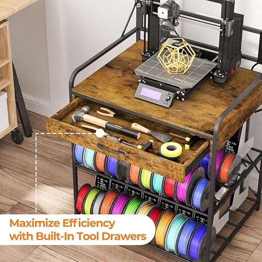 3D Printer Stand with Power Hub and Top Storage Shelf – Heavy Duty X-Bracket
