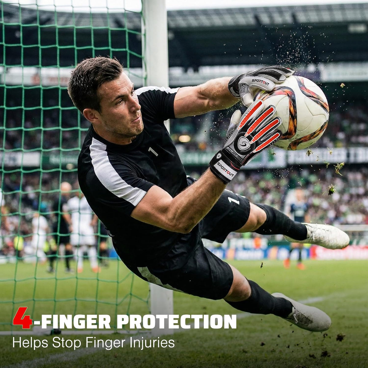 Sportout Goalkeeper Gloves - Breathable Soccer Goalie Gloves with Fingersave | 4mm Latex for All Ages