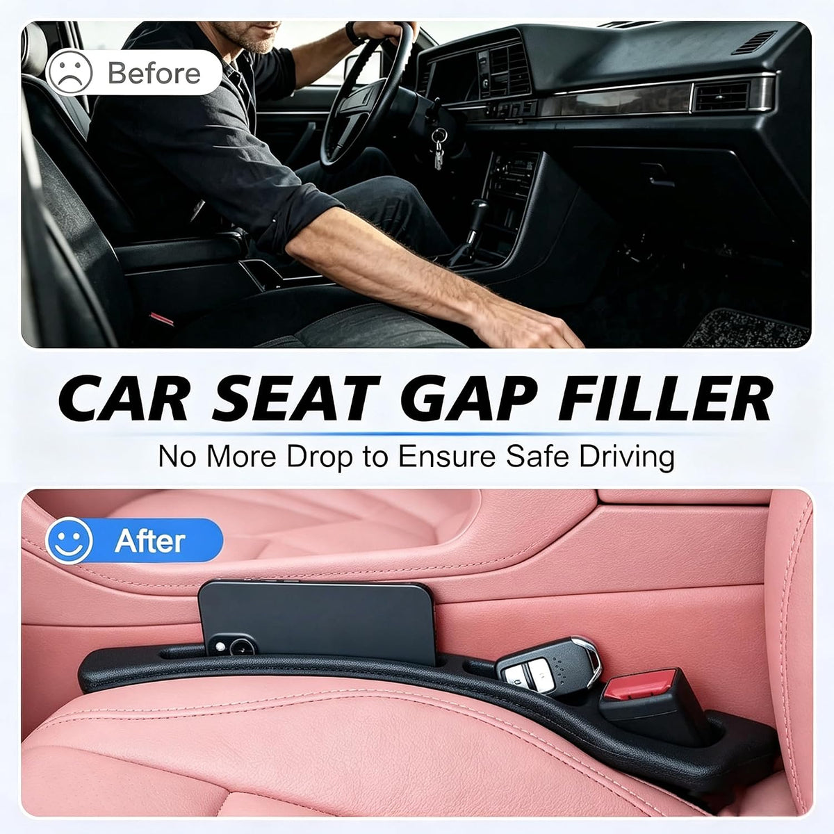 Car Seat Gap Filler Organizer, 2‑Pack Soft Foam Multifunctional