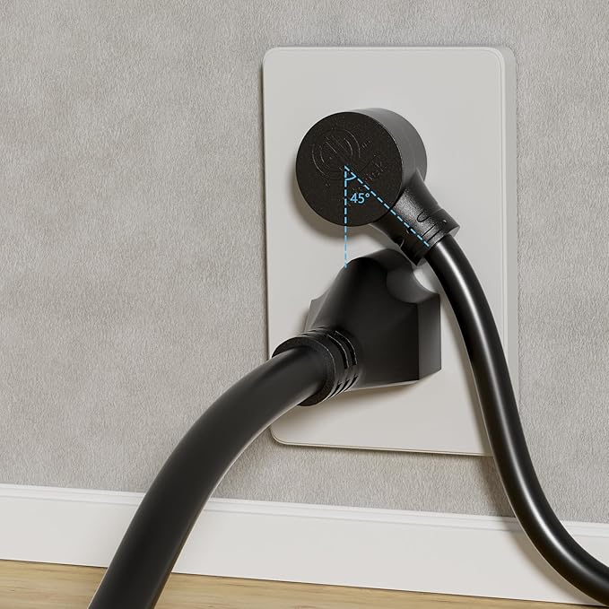 Extension Cord 6 FT, 3 Prong Extension Power Cord, 45 Degree Plug Design, 16/3 Gauge Flexible Cold, 13A 1625W 16AWG, Save Space 3 Prong Electric Cord, ETL, Black Cable with 25 Cable Ties