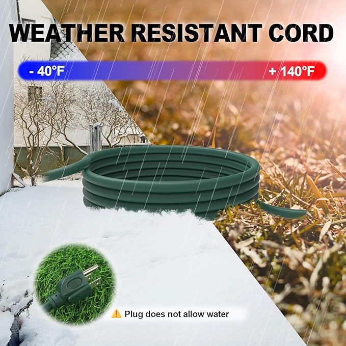 EP 2 Pack 10 Ft Outdoor Extension Cord with 3 Electrical Power Outlets - 16/3 SJTW Green Cable with 3 Prong Grounded Plug for Safety Great for Christmas Lights, Garden and Major Appliances