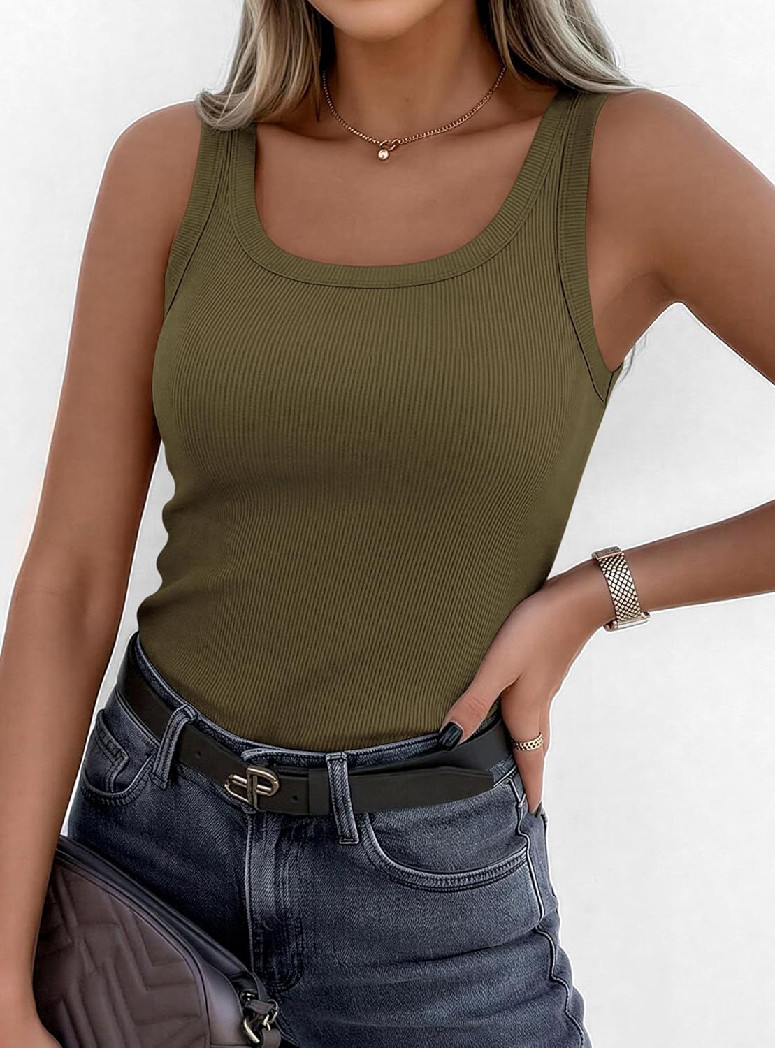 PRETTYGARDEN Women's Tank Tops - Sleeveless Scoop Neck Ribbed Cami for Casual Spring Style