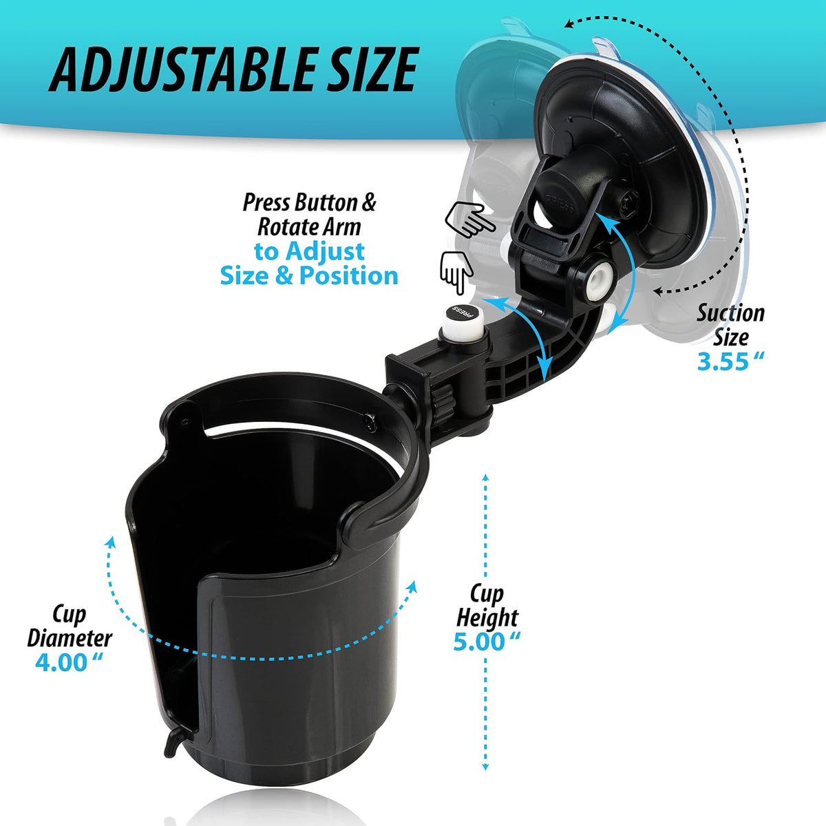 ZONETECH Recessed Folding Cup Drink Holder - Black Premium Quality Sturdy Vehicle Adjustable Beverage Organizer