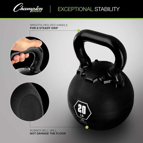 Champion Sports Rhino Kettlebell - Premium Rubber Weights for Strength Training | Multiple Sizes Available