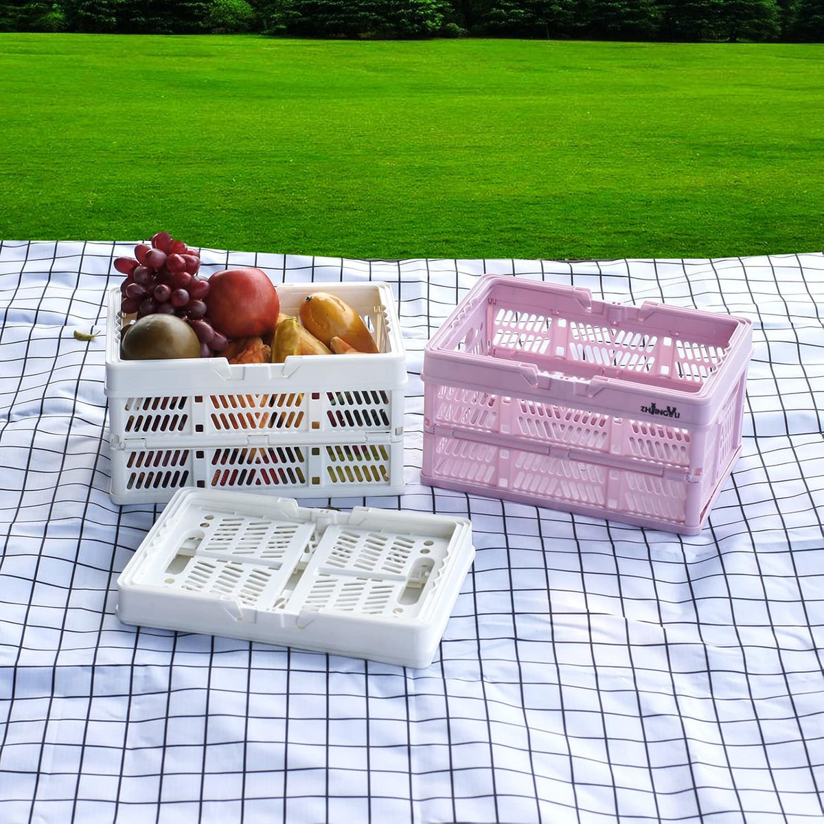 ZHJINGYU crates for storage,plastic baskets for organizing,collapsible shopping basket,foldable crate with Handles,collapsible storage crate,car basket,for Kitchen,Bathroom,Medicine.small,Pink