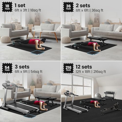 Bemaxx Gym Mats Set - 18 Pcs EVA Interlocking Foam Floor Tiles | 18 Sqft Protective Workout Flooring (12.6"x12.6"x0.4")