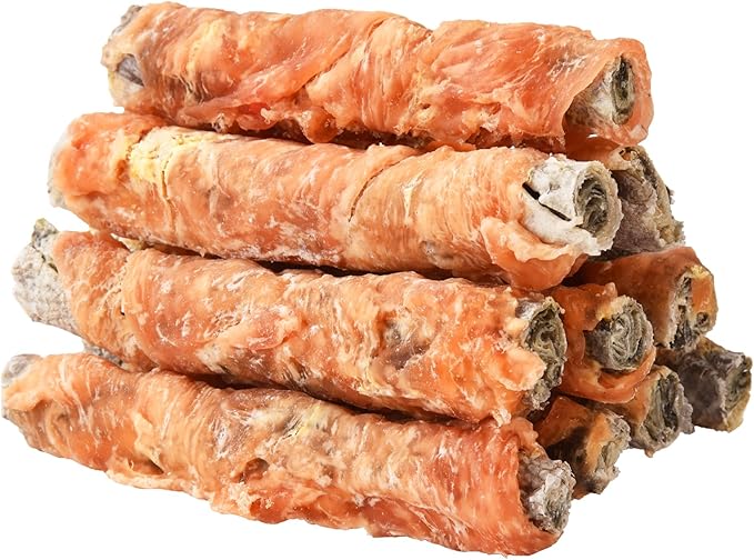 ASMPET Dog Treats Chews, Chicken Wrapped Cod Skin Sticks, Rawhide Free Cod Skin Treats for Dogs, Large, 10.6 oz