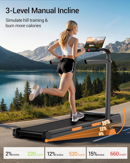 3 in 1 Walking Pad Treadmill - Portable Folding Treadmill with 16% Incline & Handle Bar | 330 Lbs Capacity