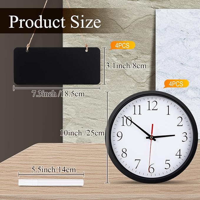 Silent Wall Clocks with Chalkboards and Marker, Battery Operated Round Multi