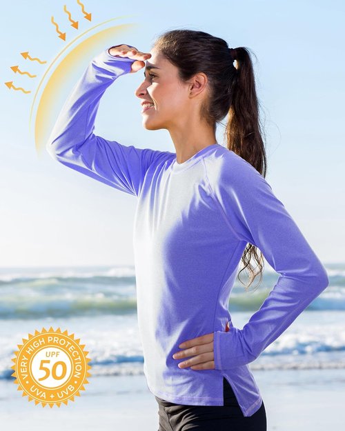 Isnowood Women's Sun Protection Long Sleeve Shirts - UPF 50+ UV Rash Guard Athletic Tops for Outdoor Activities