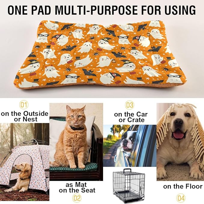 Pet Bed Halloween Ghost Bat Dog Bed Mat Absorbing Non Slip Pad Pet Sleeping Mat for Small, Medium, and Large Dogs Puppy Cat 36 in x 24 in