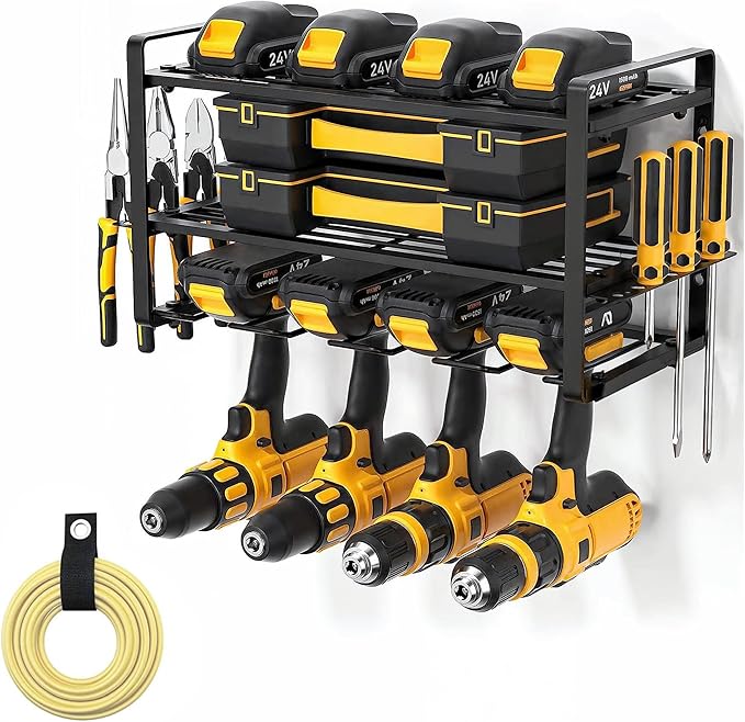 Power Tool Organizer Wall Mount - Garage Wall Tool Organizer with Drill Holder, Tool Storage Organizer, Heavy Duty Metal Shelf, Wall Mount Organizer for Garage & Workshop