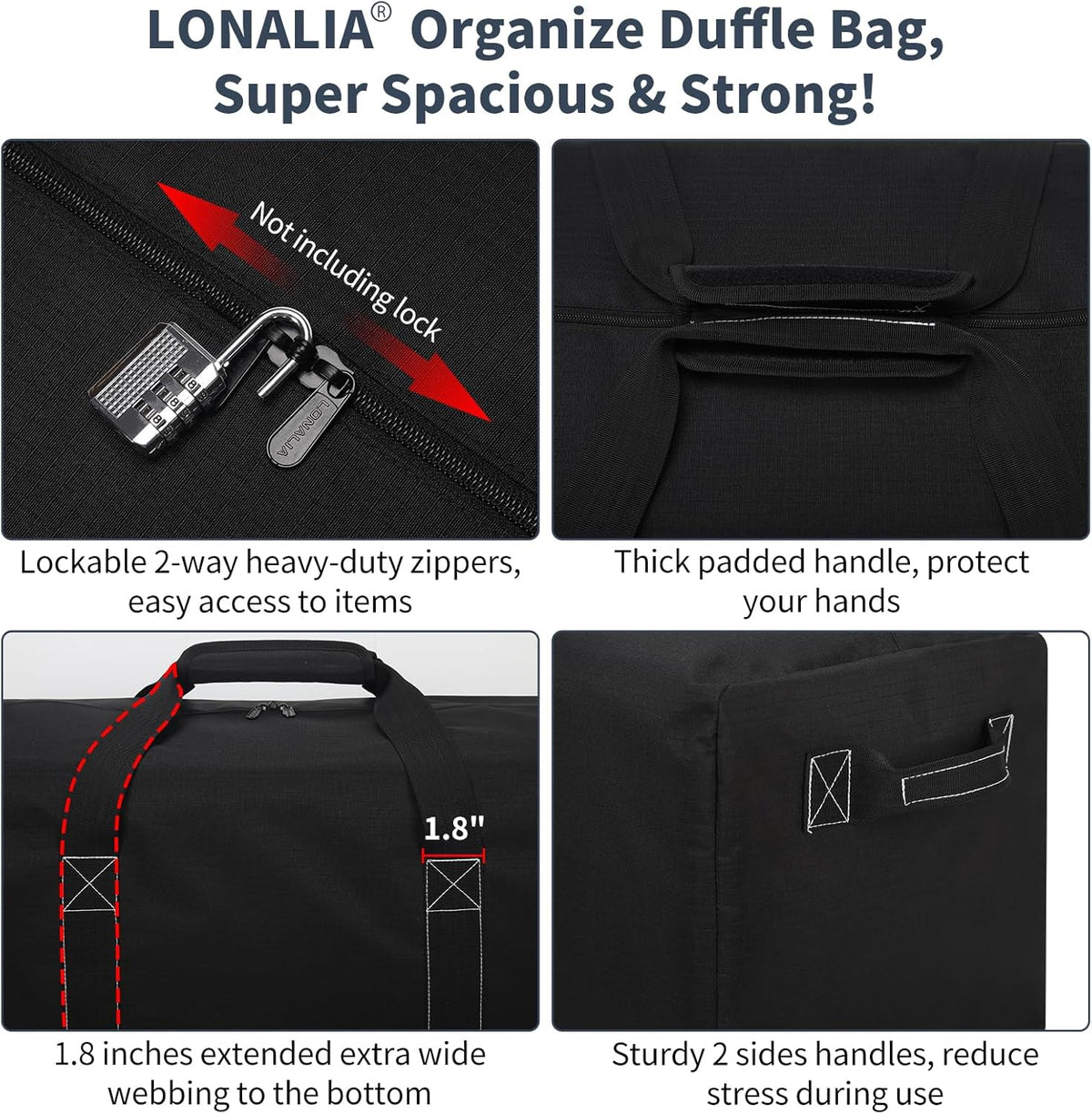 Skiennix 48 Inch Duffle Bag - Extra Large 165L Heavy Duty Travel & Camping Storage Bag | Black